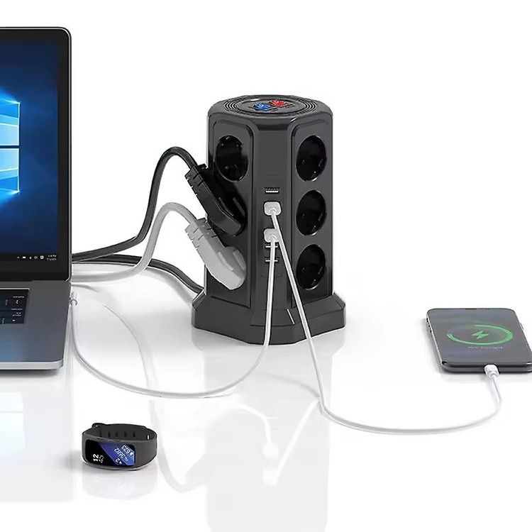 چندراهی برق عمودی KUTUMAI 12 پریز و 5 پورت USB