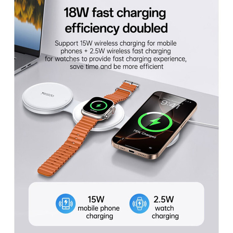 شارژر بی سیم Apple Watch Yesido DS29 با کیت کابل چند منظوره