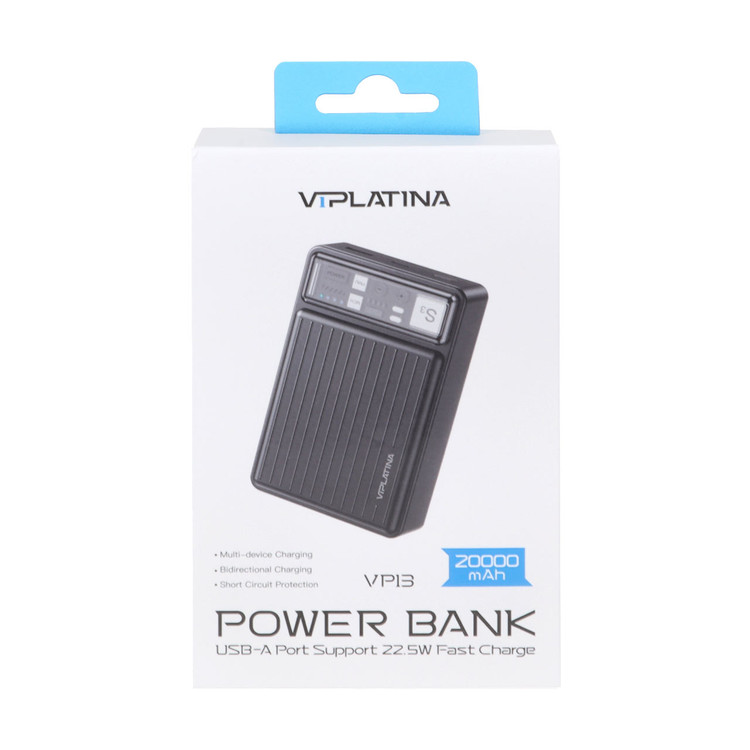 پاوربانک فست شارژ ویپلاتینا VP13 ظرفیت 20000 میلیآمپر 22.5 وات رنگ مشکی