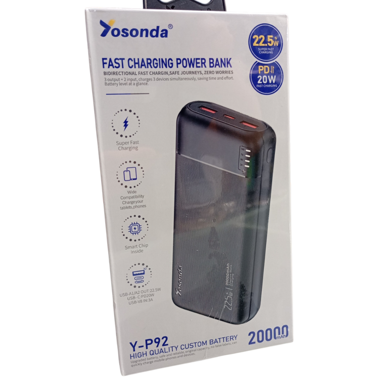 پاوربانک فست شارژ یسیدو YP92 ظرفیت 20000 میلیآمپر PD 20 وات چهار درگاه