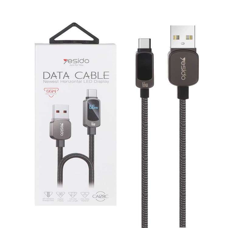 کابل شارژ فست شارژ یسیدو CA128C طول 1.2 متر Type-C 66 وات با نمایشگر LED