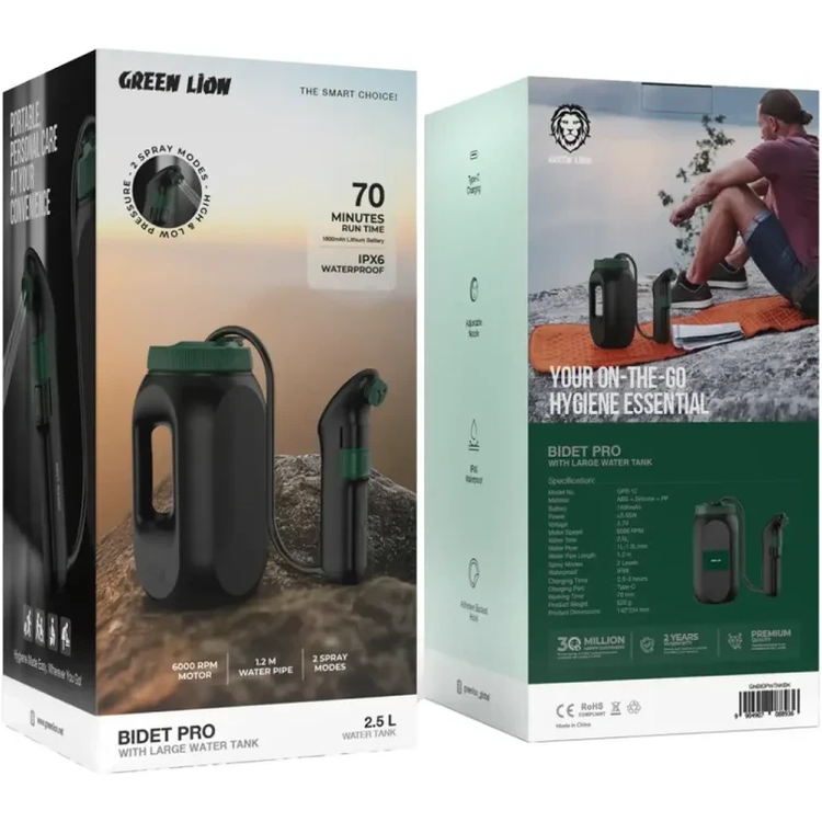 سردوش و بیده مسافرتی گرین لاین Bidet Pro با مخزن 2.5 لیتری ضد آب IPX6